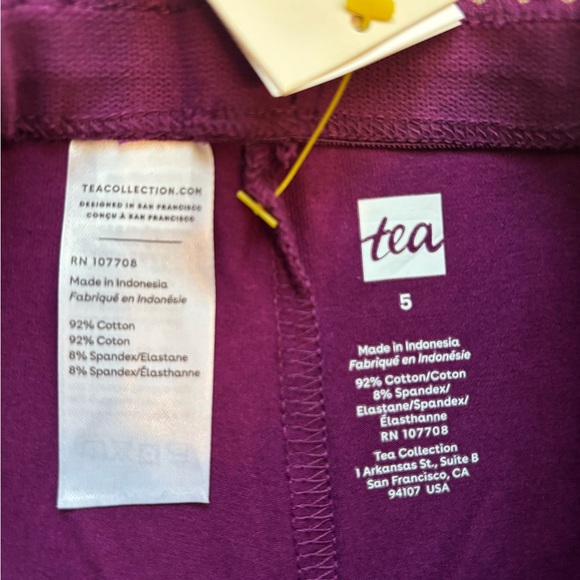 NWT Tea Collection Rich Purple Kids Leggings Sz 5 - Picture 2 of 3